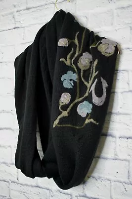 True Religion Infinity Loop Scarf Wool Cashmere Angora Blend Black Floral  • $30