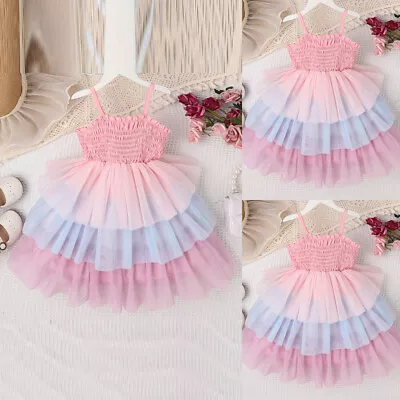 Girls Birthday Tulle Cami Dress Kids Girl Summer Party Princess Tutu Dress 3-7Y • £5.99