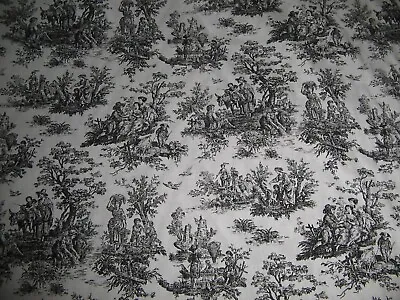 Vintage Toile Black And White Fabric 10 Yards 1990's 60  Wide Stained • $59.95