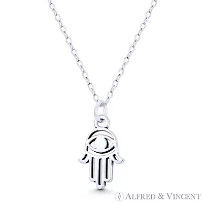 $12.79 • Buy Hamsa Hand Evil Eye Luck Charm Necklace Pendant In Oxidized .925 Sterling Silver