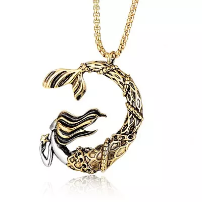 Men's Amulet Stainless Steel Mermaid Pendant Necklace Lucky Jewelry • $9.99