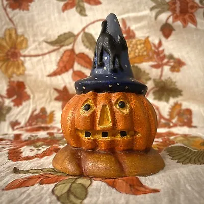 1998 Vaillancourt Chalkware Sutton Folk Art Halloween Pumpkin Jack Witch Hat 243 • $179.99