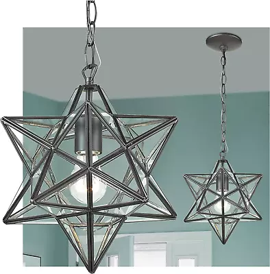 Moravian-Star Pendant Light - Oil Rubbed Bronze Clear Glass 9  W X 9  D X 10   • $69.99