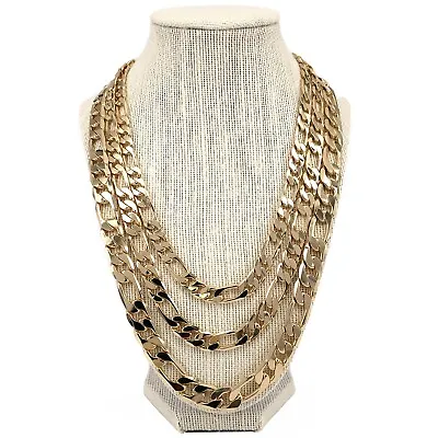 14k Italian Figaro Link Chain Necklace 9mm 10mm 12mm Gold Plated • $20.99