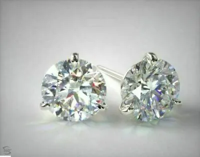 2Ct Real Moissanite Solitaire Martini Stud Earrings 14K White Gold Plated Silver • $84.49