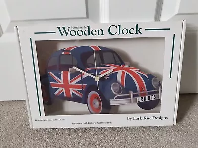 Wooden Vw Beetle Car Clock Union Jack Hand Made By Lark Rise Designs ( Bnib) • £5