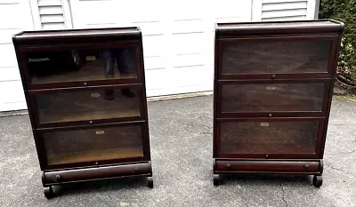 Antique 1910  Matched  Barrister  Bookcase Pair Lundstrom Mahogany W/ Drawers • $1799