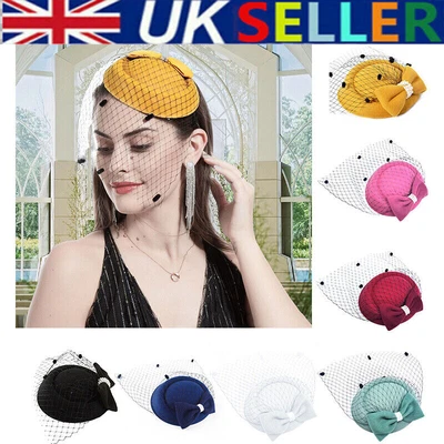 £7.29 • Buy Womens Royal Pillbox Hat Mesh Veil Fascinator Cap Headpiece Clip Wedding Party