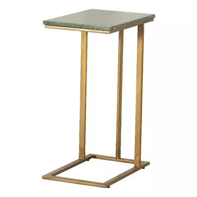 Maklaine Contemporary Metal Accent Table With Marble Top In Gold/Green • $128.56