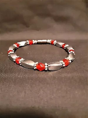 Men's Women's Silver Magnetic Hematite Red Crystals Single Bracelet Or Anklet • $30.99