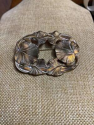 Vintage Art Nouveau Lily Pad Brooch Brass Design • $28