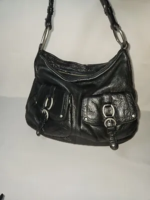 $24 • Buy Sigrid Olsen Hobo Bag Black Pebble Leather With Two Front Pockets 