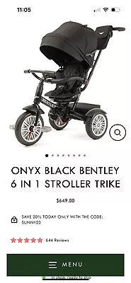 Bentley Trike 6-in-1 Reversible Seat Convertible Tricycle Stroller Onyx Black  • $199.50