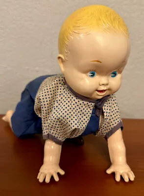 Vintage Crawling Windup Mechanical Baby Doll Plastic & Tin- Works • $48