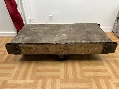 Vintage Industrial Wood Cart Coffee Table Wooden Lineberry Factory Nutting Truck • $299.99