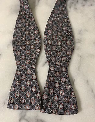 Pronto Uomo Couture 100% Silk Woven Geometric Adjustable Self Tie Bow Tie • $13.99