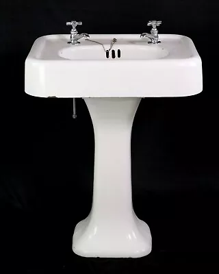 1920s Cast Iron White Enamel Pedestal Sink • $360