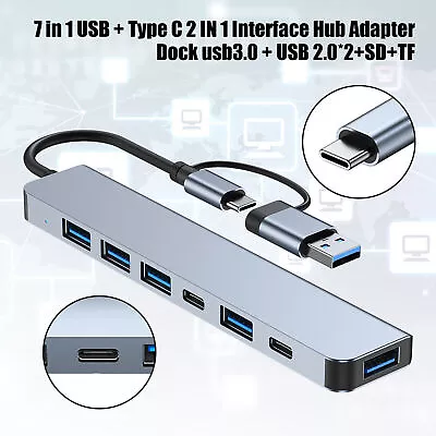 7-Port USB Hub 3.0 Two Interface USB + Type C Usb3.0+USB 2.0*2+SD+TF For Laptop • $13.29