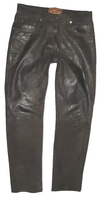 Sauspeckige   John Devin   Leather Jeans Nubuk- Pants Dark Braun Approx. W33  / • $49.92