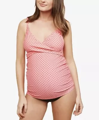 Motherhood Maternity Beach Bump Pink Polka Dot Tankini - Size Large Maternity • £26.59