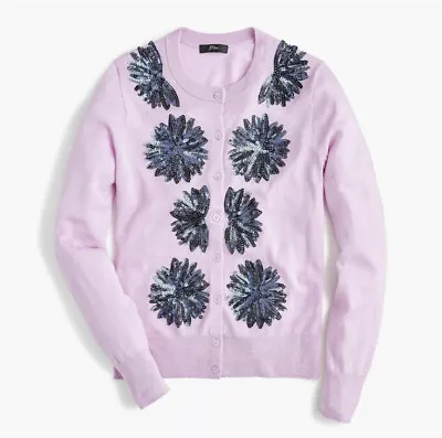J Crew Cardigan Women's XS Lilac Pink Sequined Floral Jackie Cardigan Sweater • $23.99