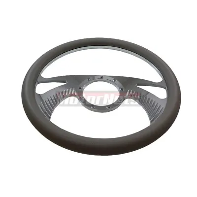 14  Gray Leather Boomerang GM Chevy Chrome Aluminum Steering Wheel 9 Bolt Hole • $237.56