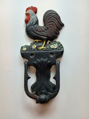 Vtg Cast Iron Door Knocker Rooster Farm Americana Painted Decor • $15