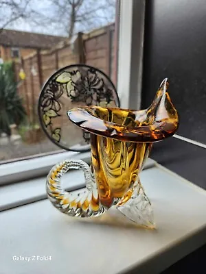 Vintage Amber Glass Murano Venetian Cornucopia Horn Of Plenty  • £20