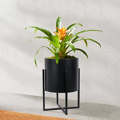 11 Inch Black Round Metal Planter With Stand Flower Pot • $26.98