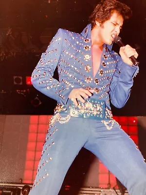 J2 Photo Handsome Elvis Impersonator Lookalike 1980's Sexy Blue Jumpsuit Singing • $17.50