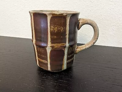 (1) Vintage Striped Earthtone Stoneware Mug Browns In Color 3.5  Tall • $8