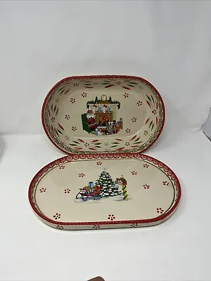 Temp-tations By Tara Old World Christmas Scene Serving Tray 3qt Bowl Lid NEW • £47.42