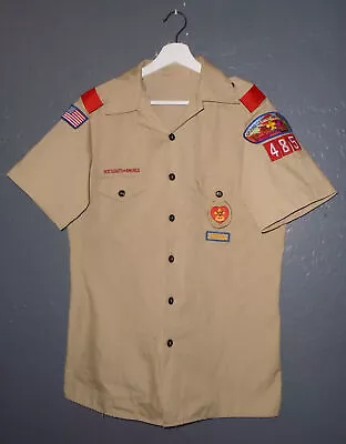 BOY SCOUTS Uniform Shirt BSA #485 Vintage USA Insignia Scout Mens MD • $9.99