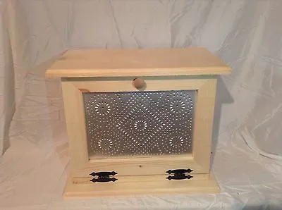 NEW Handcrafted Wooden Bread Box With Punched Tin Decorated Front Door • $45