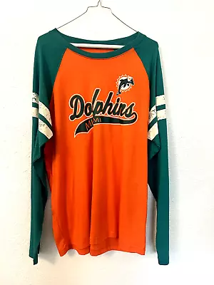 Men's Starter Orange/Aqua Miami Dolphins Throwback League Raglan Long Sleeve • $50