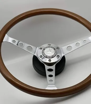 Steering Wheel Fits Mercedes R129 W123 W124 W126 W140 W201 Wood Chrome 380mm • $329