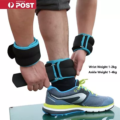 $27.95 • Buy 2x Wrist Ankle Weights 1/2/3/4KG Pair Adjustable Strap Fitness Gym Yoga Training
