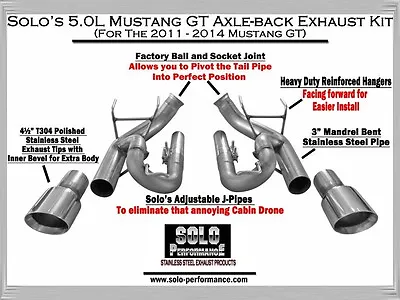 Ford Mustang GT Axle Back Exhaust Coyote 11 12 13 14 Solo Performance • $579.29