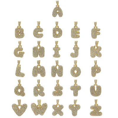 Alphabet Bubble Letter Pendant Cubic-Zirconia 24  Or 30  Cuban Chain Gold Plated • $24.95