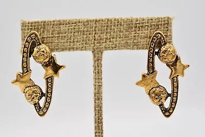 Vintage Celestial Earrings Stars Galaxy Earth Orbit Antiqued Gold NOS 80s BinA9 • $17.56