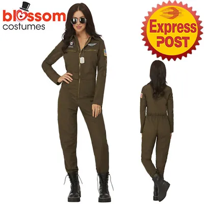 CA2038 Ladies Green Top Gun Marverick Aviator 1980s Army Military Costume Pilot • $51.65