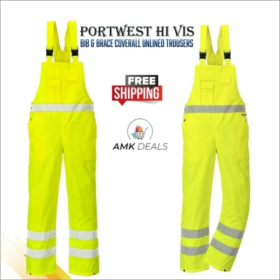 £9.99 • Buy Portwest Mens Hi-Vis Waterproof Bib & Brace Breathable Trousers Dungarees S388