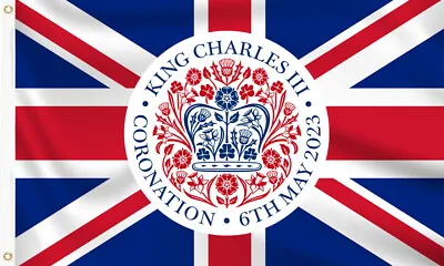 £8.75 • Buy Coronation Flag 5x3 Official Logo King Charles III Emblem Souvenir Commemorative