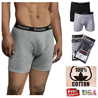 6 PACK Men Boxer Briefs 100% Cotton Trunk Boxer Shorts Underwear Black Gray Lot  • $21.85