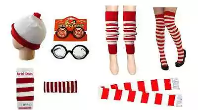 Red And White Striped Hat Socks Glasses Scarfs Head Band Wrist Band • £3.49