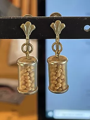 Vintage Mustard Seed Lucite Jar DANGLE Screw-back Earrings • $24.99