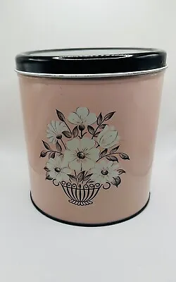 Vintage DECOWARE Black Pink Floral Mid Century Retro Kitchen Canister 7.5” • $18