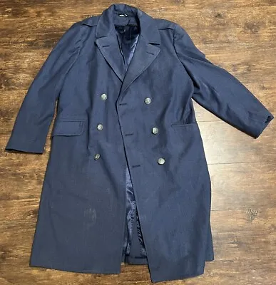 Vintage USAF Military Chester Trench Coat Sz 41R Blue Double Breasted Long Wool • $60.99