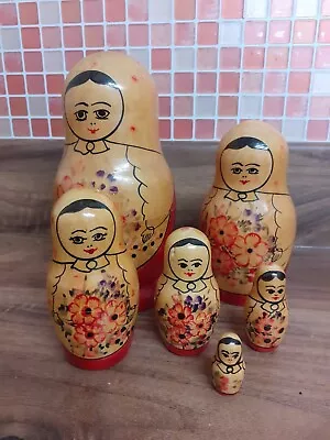 6 Piece Matryoshka Russian Nesting Dolls Wooden Hand Painted Largest 6.5  High  • £12