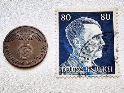£9.99 • Buy Third Reich Ww2 German Original Coin And Hitler Stamp Set Memorabilia 1939 /40